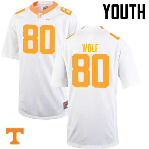 Youth #80 Eli Wolf Tennessee Volunteers College Football Jerseys-White